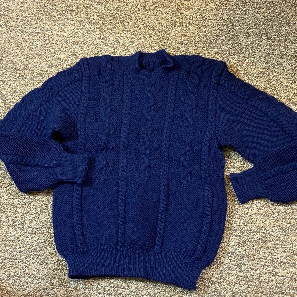 Handmade Navy Blue Cable Knit Unisex Sweater Sise Approximate 10-12